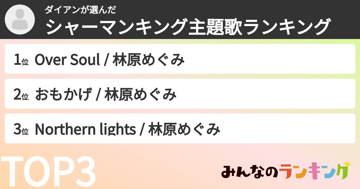 ダイアンさんの「シャーマンキング主題歌ランキング」