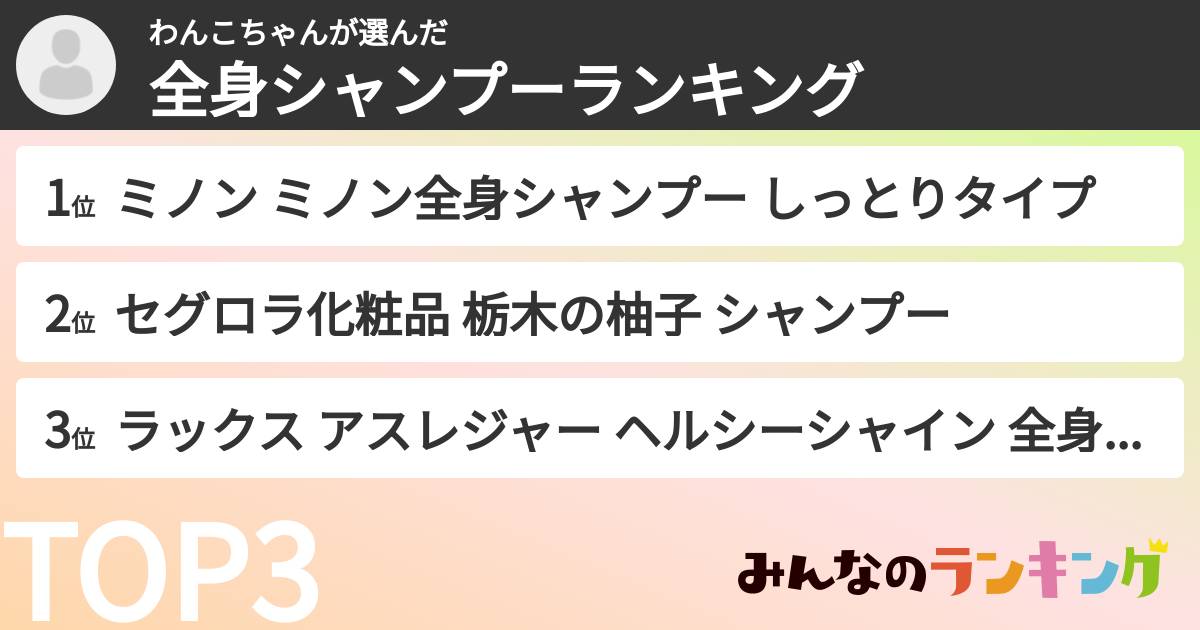 わんこちゃんさんの「全身シャンプーランキング」
