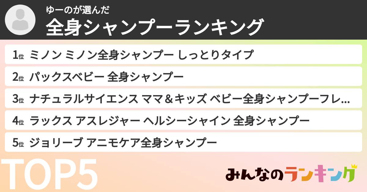 ゆーのさんの「全身シャンプーランキング」