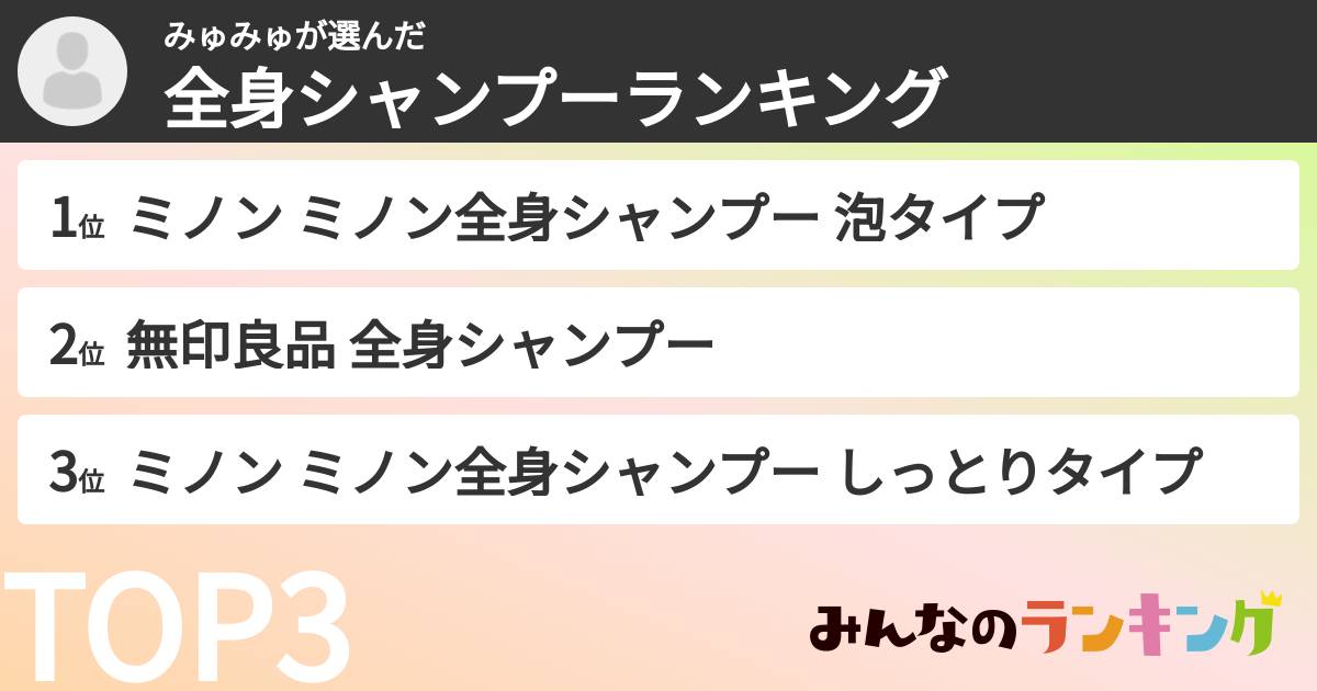 みゅみゅさんの「全身シャンプーランキング」