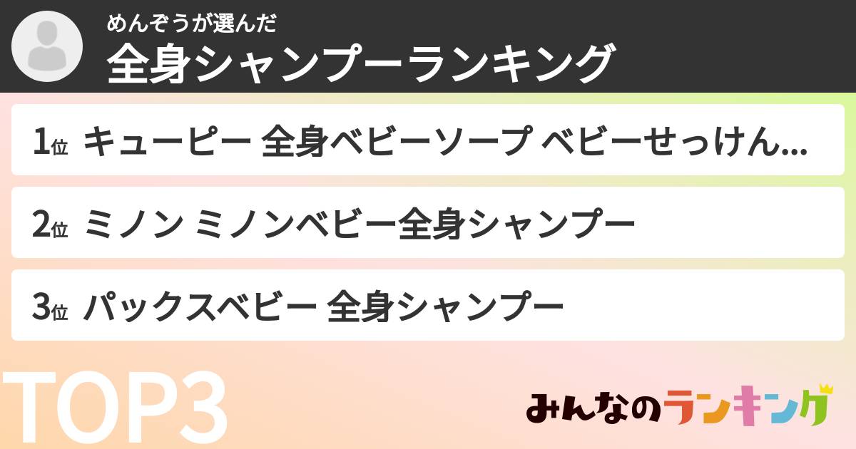 めんぞうさんの「全身シャンプーランキング」