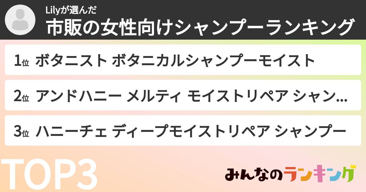 Lilyさんの「市販の女性向けシャンプーランキング」
