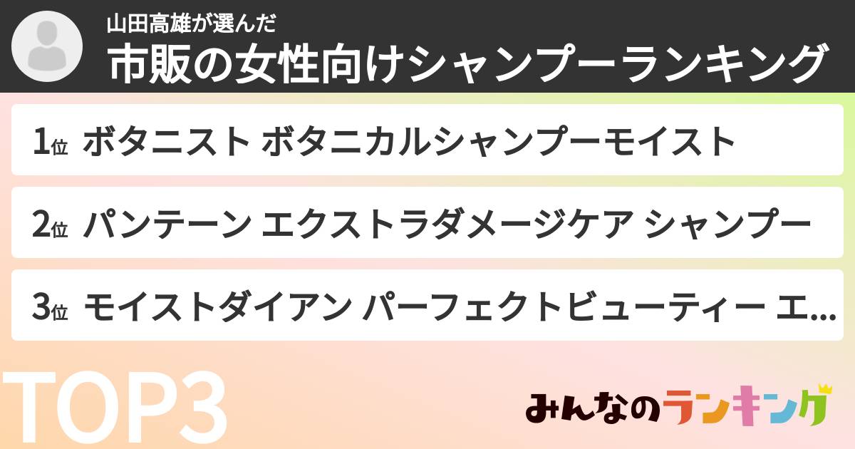 山田高雄さんの「市販の女性向けシャンプーランキング」