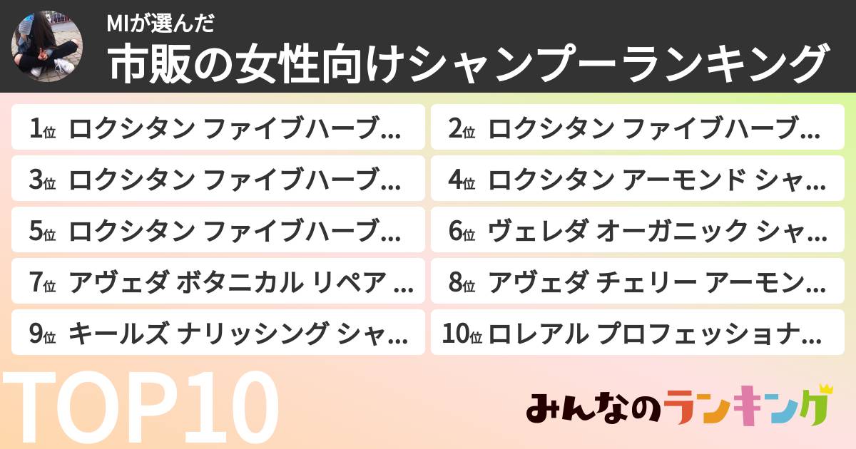 MIさんの「市販の女性向けシャンプーランキング」