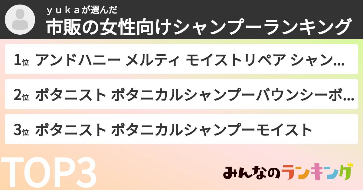 yukaさんの「市販の女性向けシャンプーランキング」