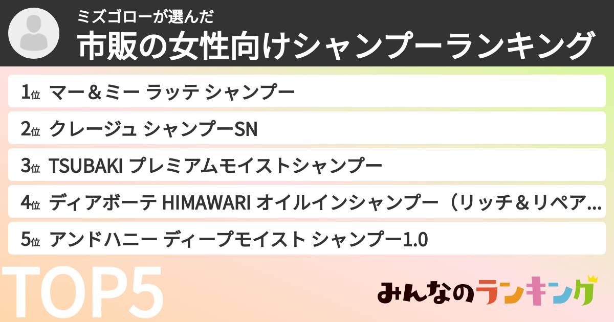 ミズゴローさんの「市販の女性向けシャンプーランキング」