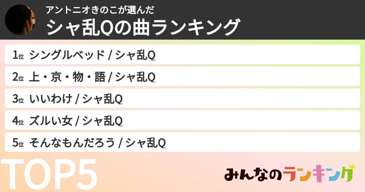 アントニオきのこさんの「シャ乱Qの曲ランキング」