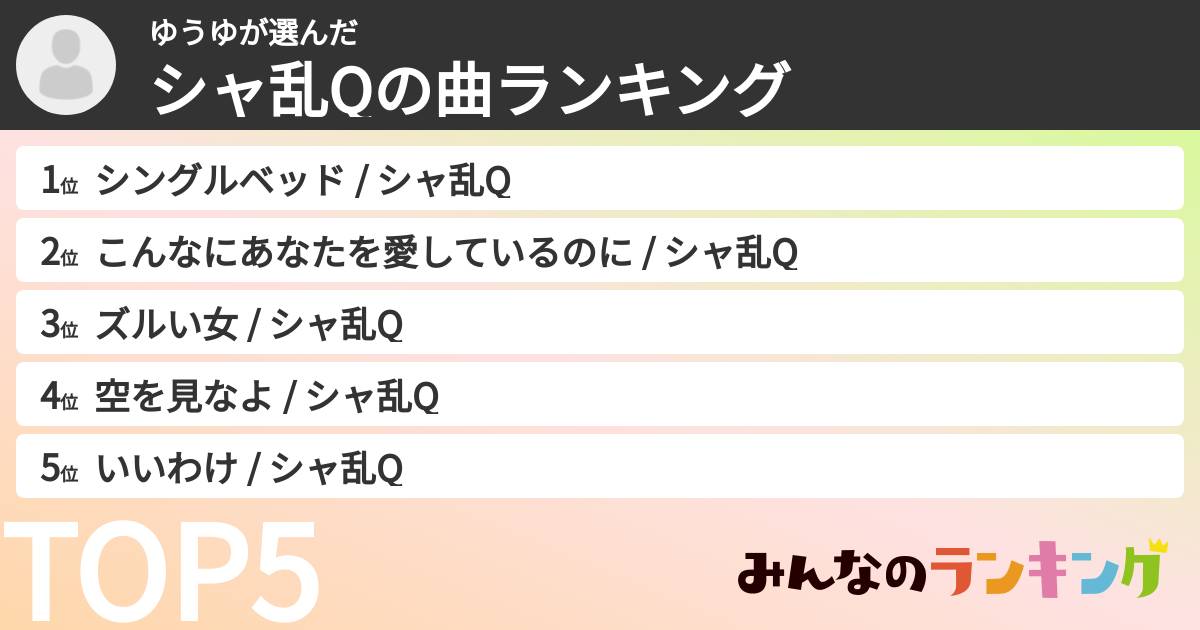 ゆうゆさんの「シャ乱Qの曲ランキング」