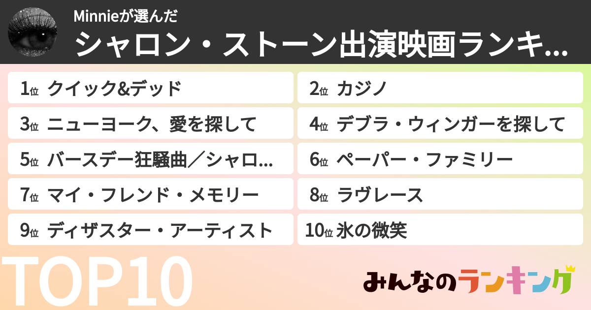 Minnieさんの「シャロン・ストーン出演映画ランキング」