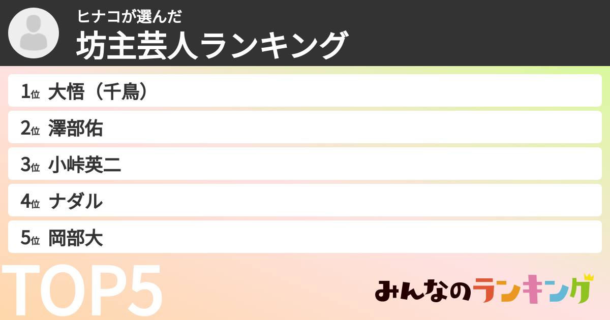 ヒナコさんの「坊主芸人ランキング」