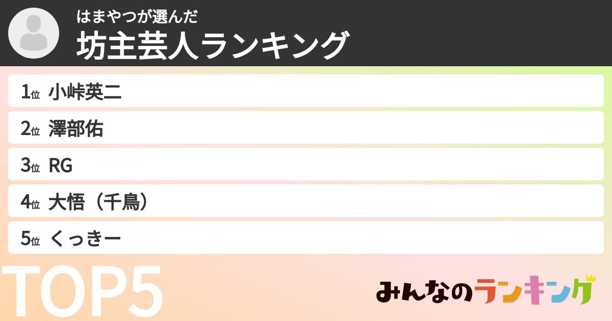 はまやつさんの「坊主芸人ランキング」