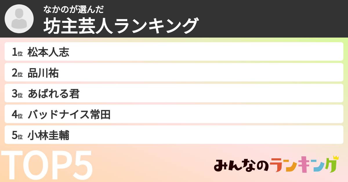 なかのさんの「坊主芸人ランキング」