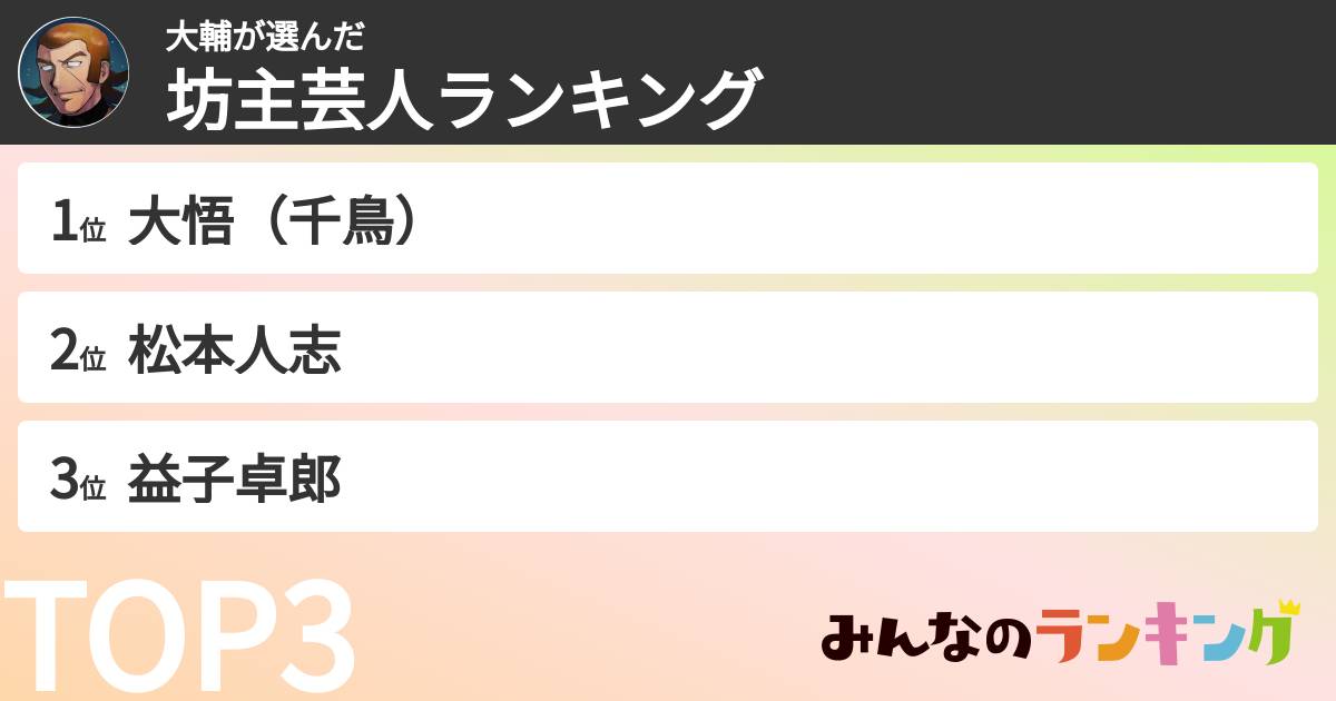 大輔さんの「坊主芸人ランキング」