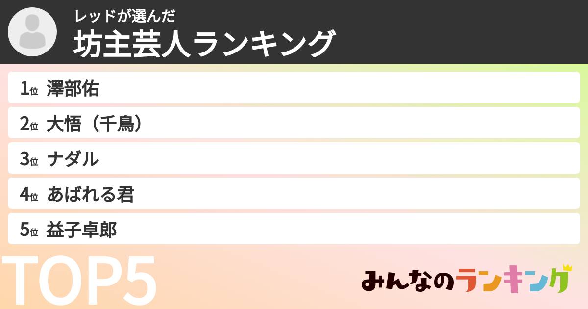 レッドさんの「坊主芸人ランキング」