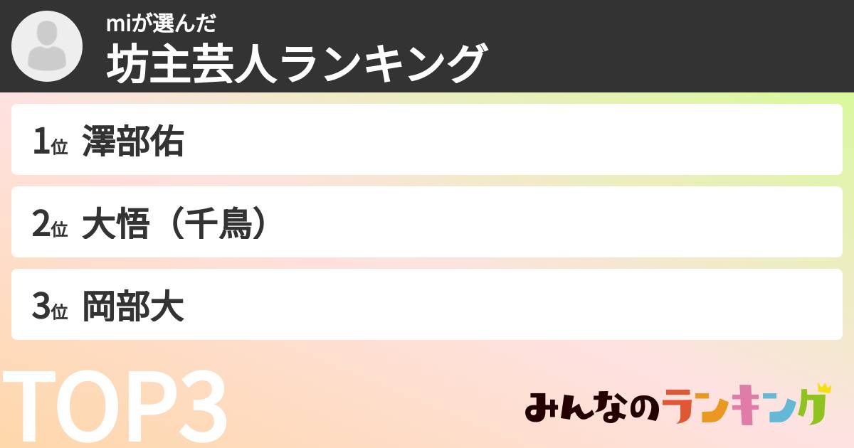 miさんの「坊主芸人ランキング」