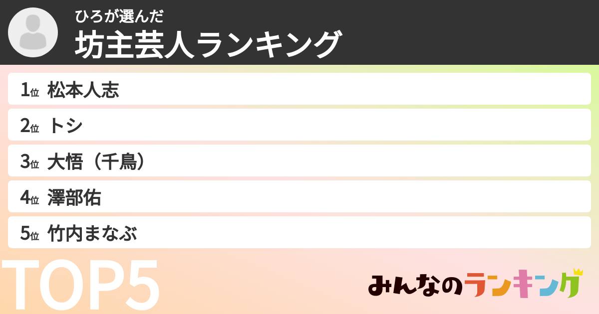 ひろさんの「坊主芸人ランキング」
