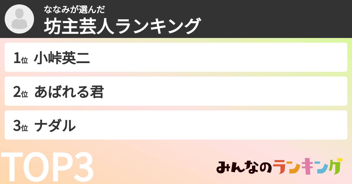 ななみさんの「坊主芸人ランキング」