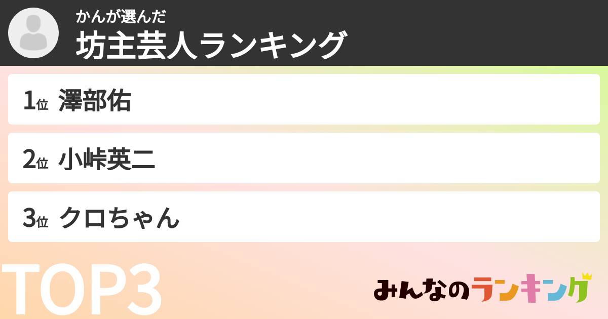 かんさんの「坊主芸人ランキング」