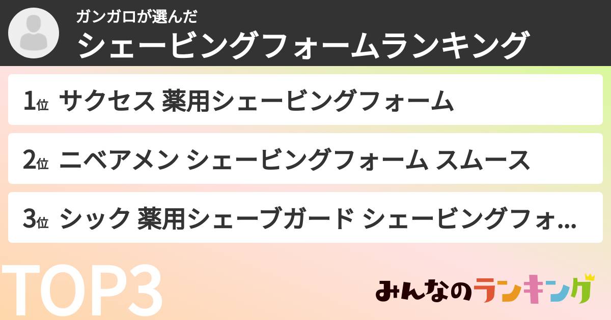 ガンガロさんの「シェービングフォームランキング」