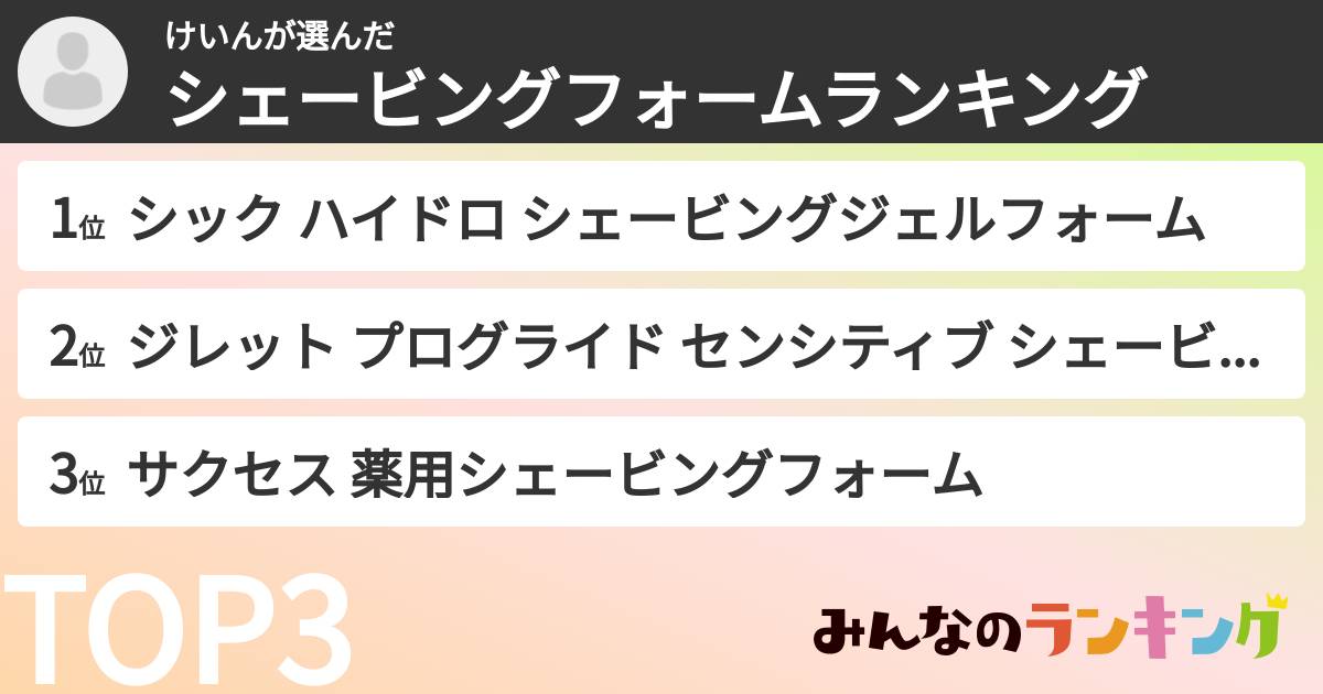 けいんさんの「シェービングフォームランキング」