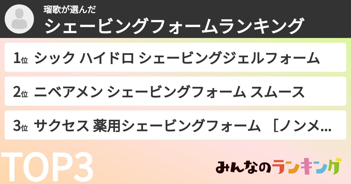 瑠歌さんの「シェービングフォームランキング」
