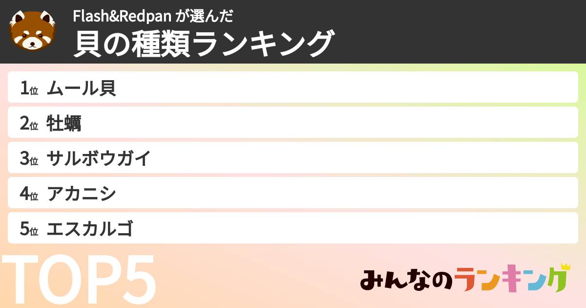 Flash&Redpan さんの「貝の種類ランキング」