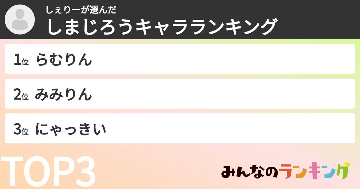 しぇりーさんの「しまじろうキャラランキング」