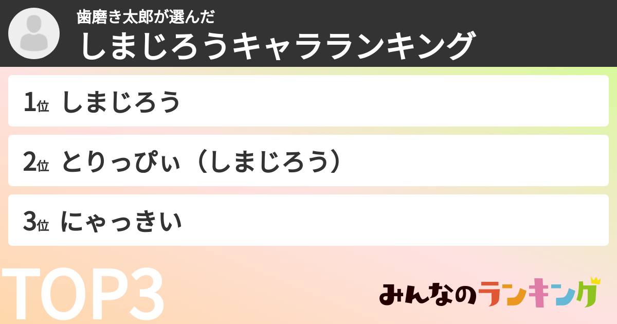 歯磨き太郎さんの「しまじろうキャラランキング」