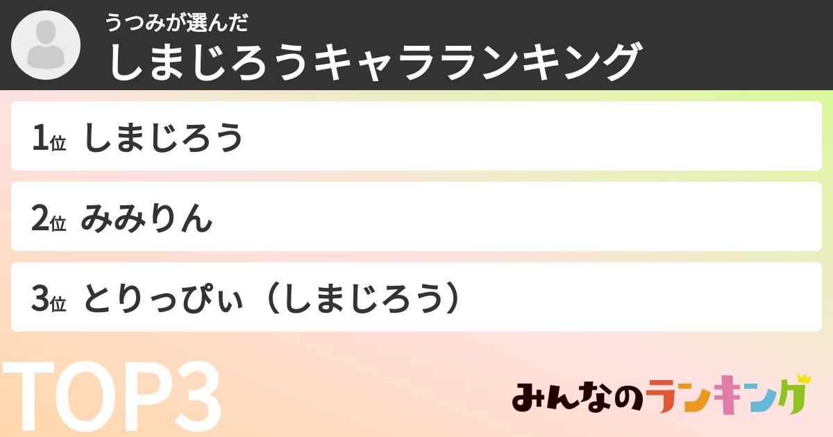 うつみさんの「しまじろうキャラランキング」