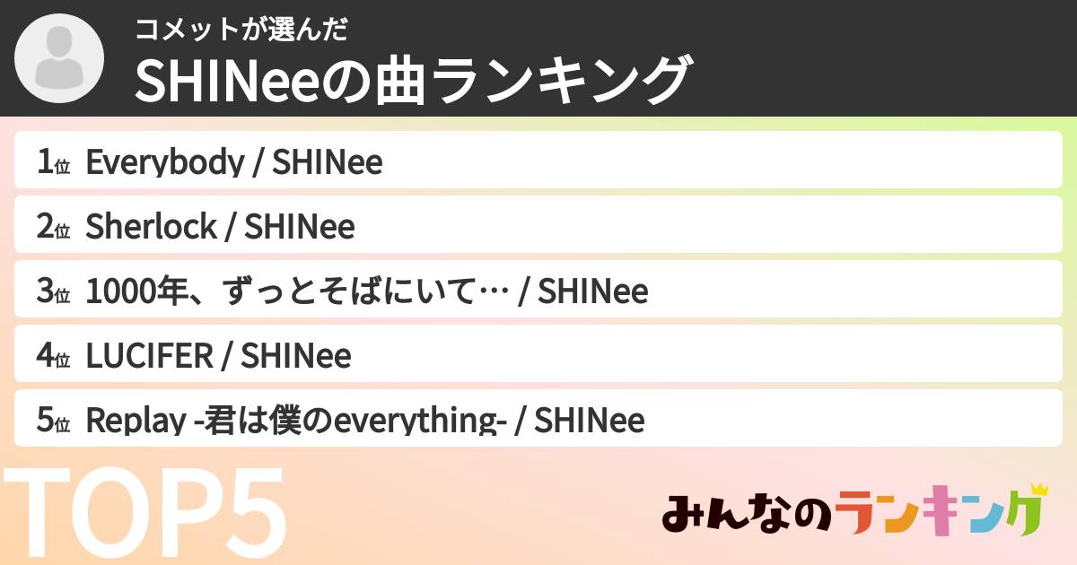 コメットさんの「SHINeeの曲ランキング」