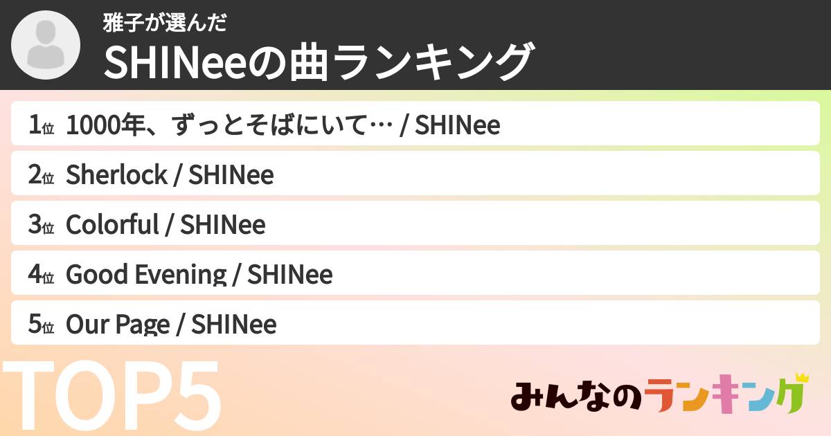 雅子さんの「SHINeeの曲ランキング」