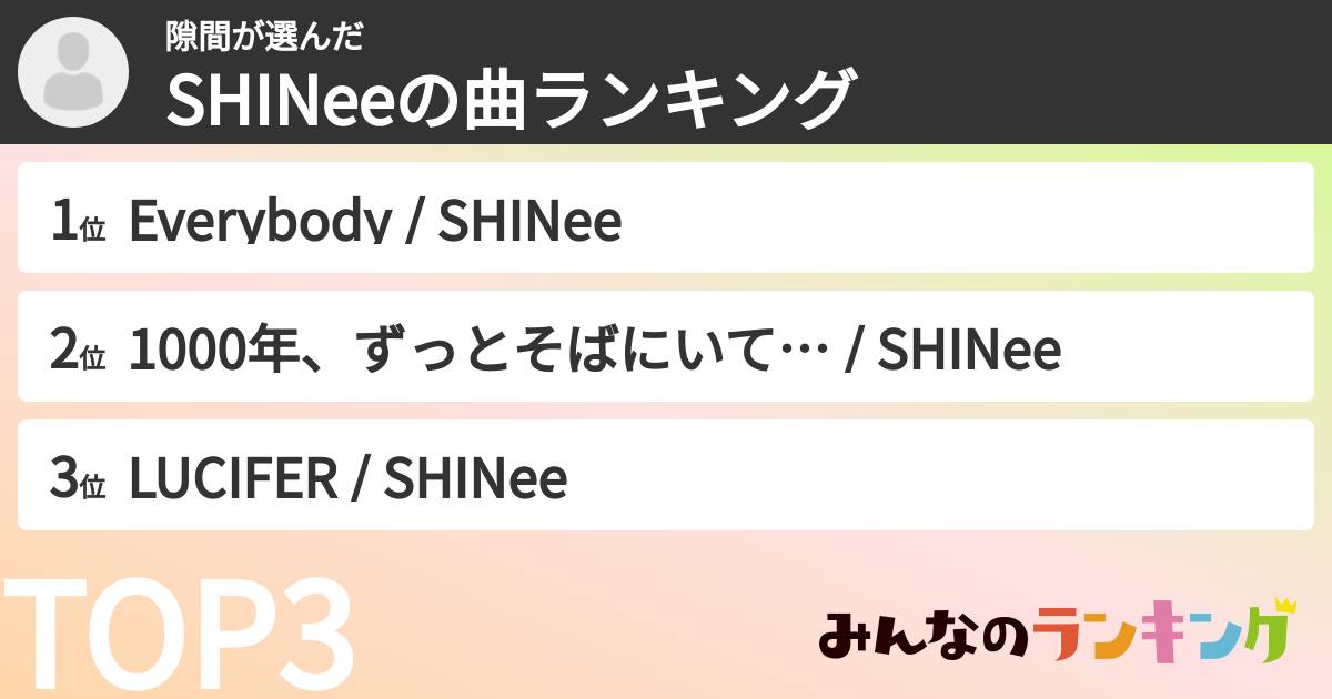 隙間さんの「SHINeeの曲ランキング」