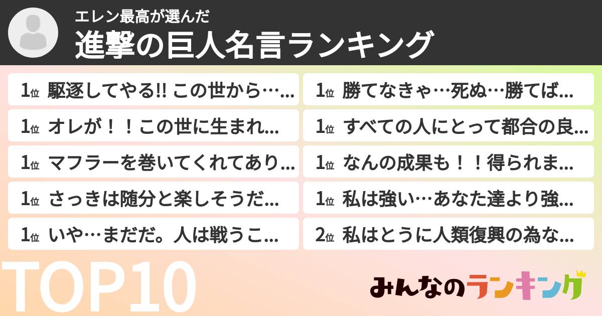 エレン最高さんの「進撃の巨人名言ランキング」