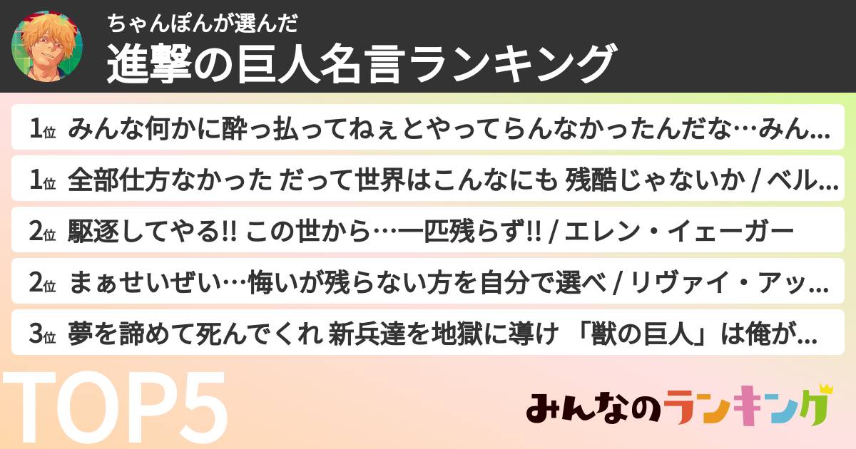 ちゃんぽんさんの「進撃の巨人名言ランキング」