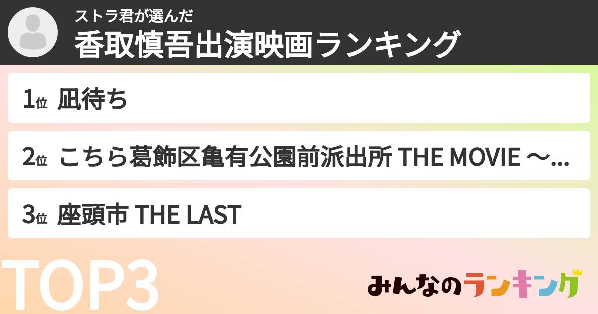 ストラ君さんの「香取慎吾出演映画ランキング」