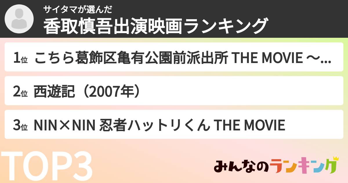 サイタマさんの「香取慎吾出演映画ランキング」