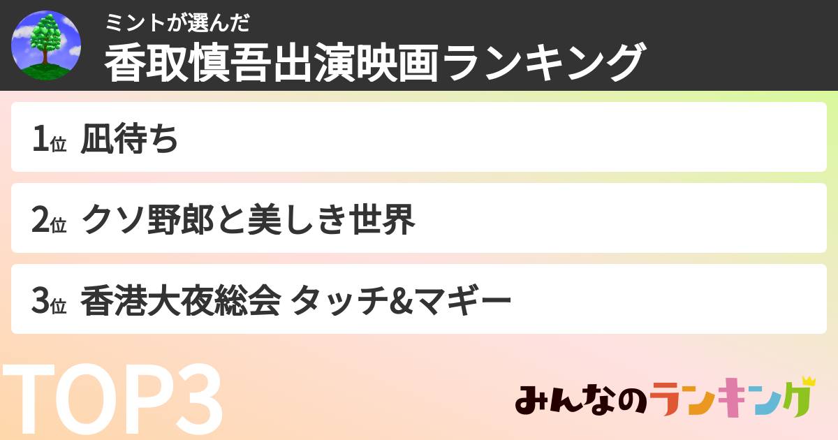 ミントさんの「香取慎吾出演映画ランキング」