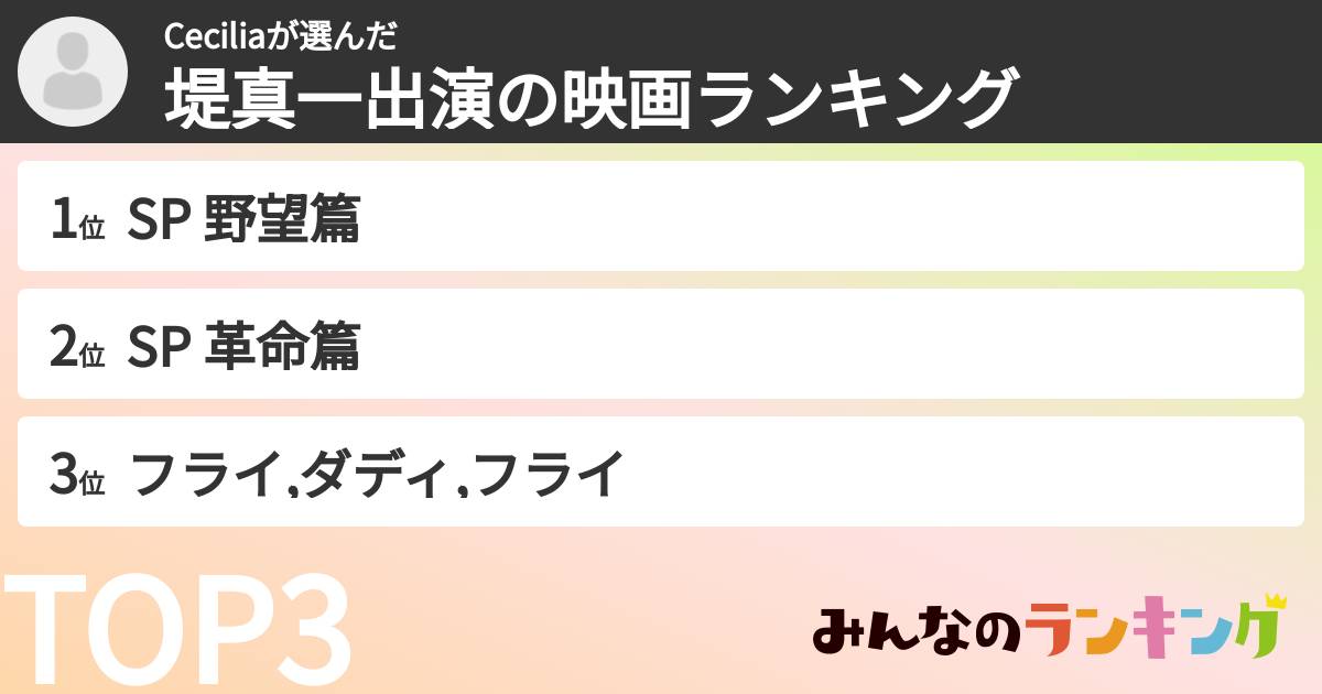 Ceciliaさんの「堤真一出演の映画ランキング」
