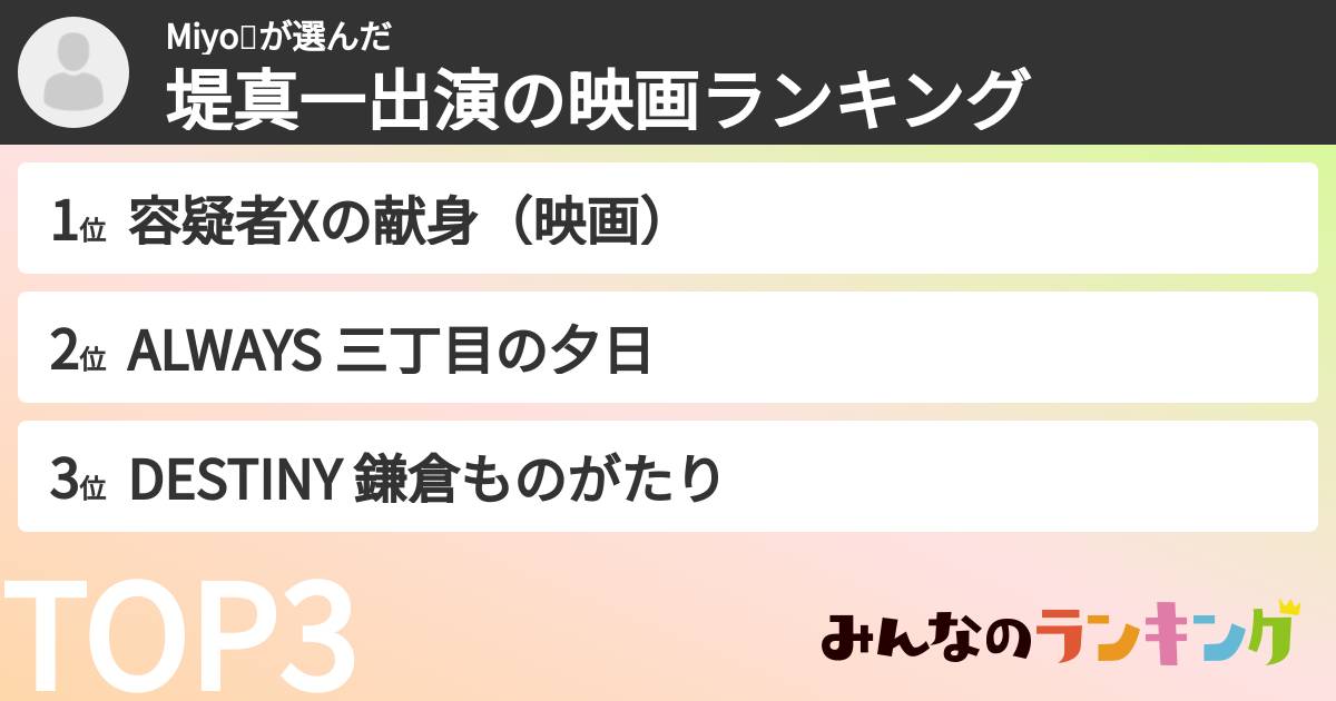 Miyo💙さんの「堤真一出演の映画ランキング」