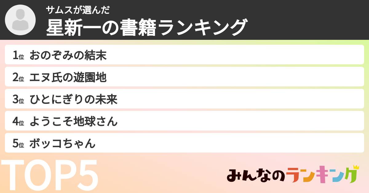 サムスさんの「星新一の書籍ランキング」