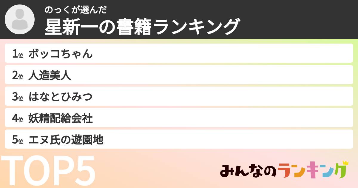のっくさんの「星新一の書籍ランキング」