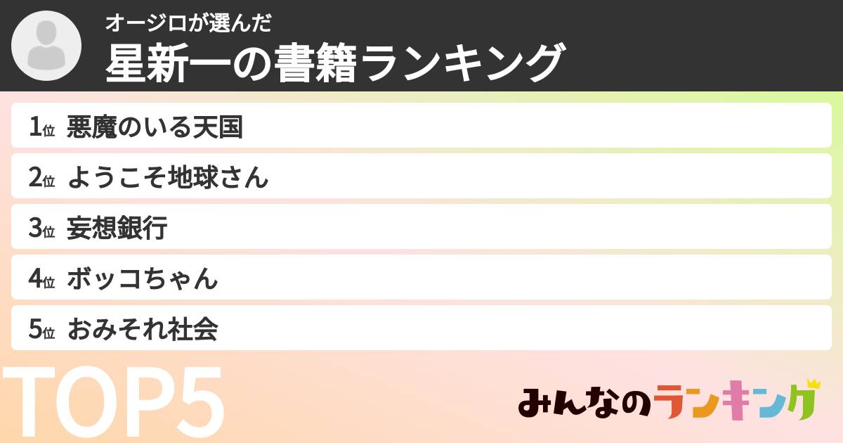 オージロさんの「星新一の書籍ランキング」