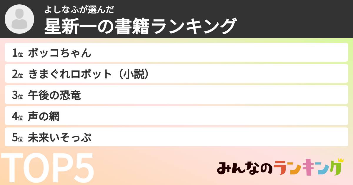 よしなふさんの「星新一の書籍ランキング」