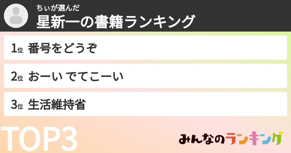 ちぃさんの「星新一の書籍ランキング」