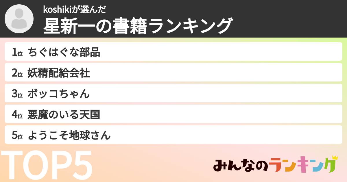 koshikiさんの「星新一の書籍ランキング」