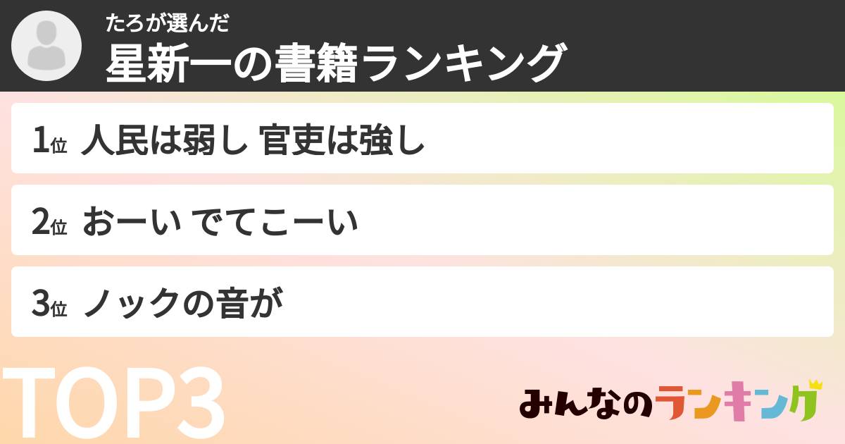 たろさんの「星新一の書籍ランキング」