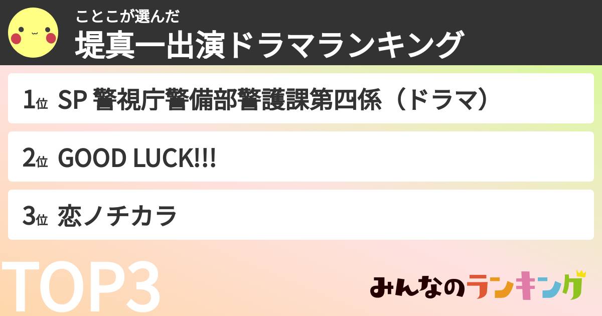 ことこさんの「堤真一出演ドラマランキング」