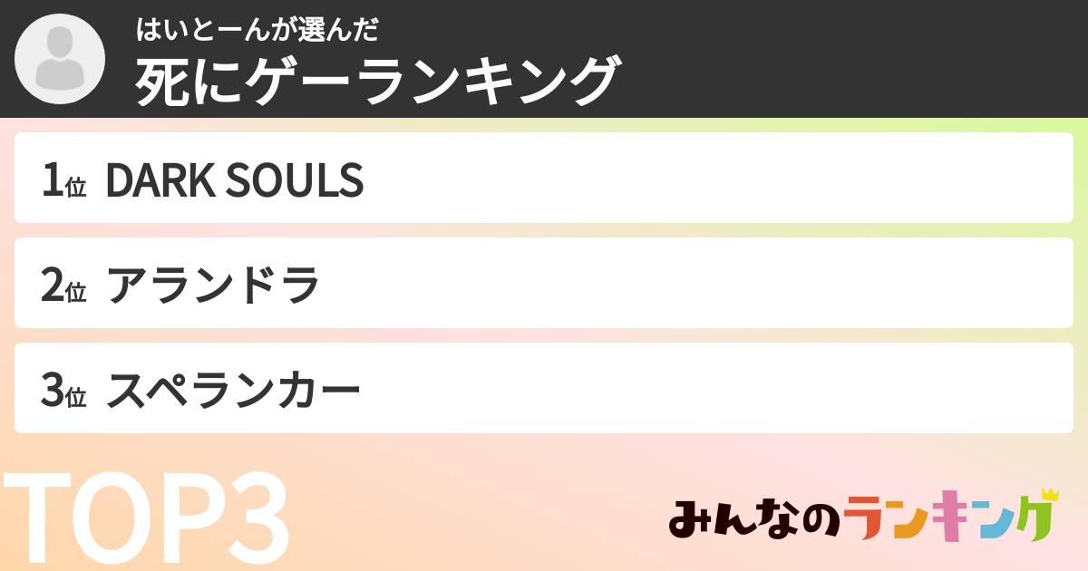 はいとーんさんの「死にゲーランキング」