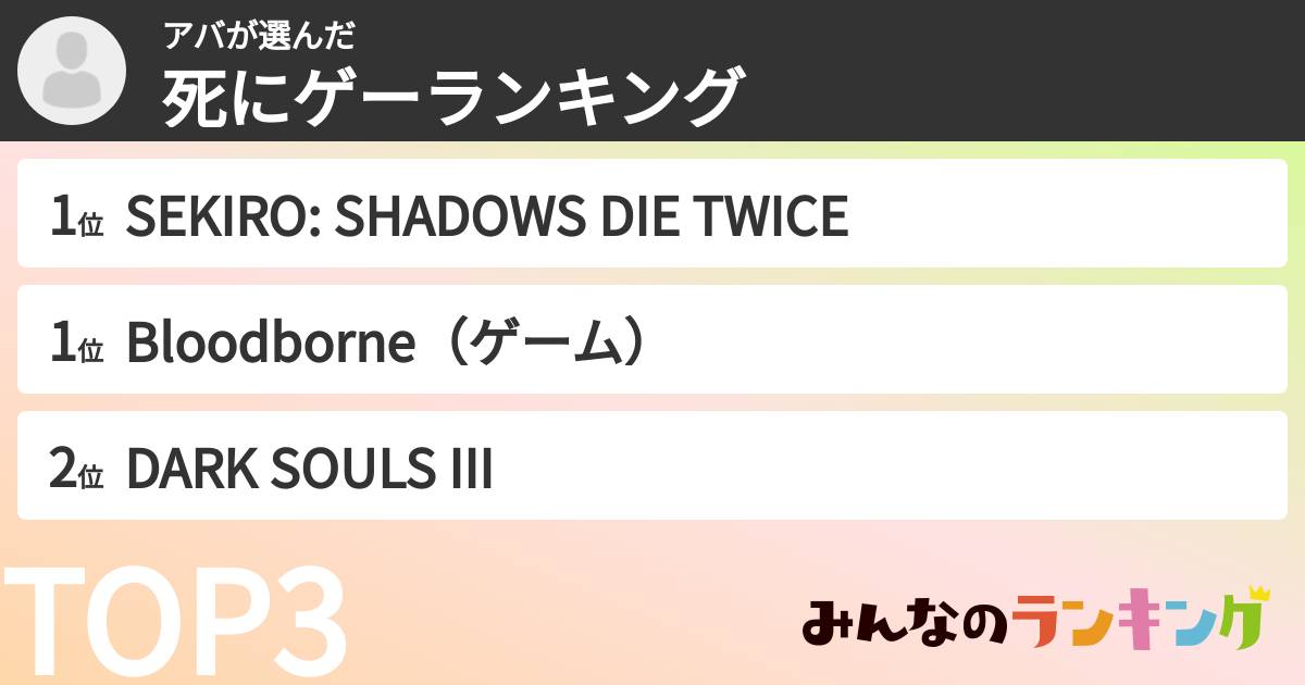 アバさんの「死にゲーランキング」
