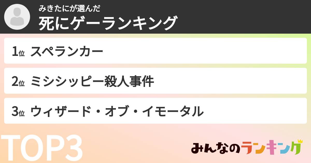 みきたにさんの「死にゲーランキング」